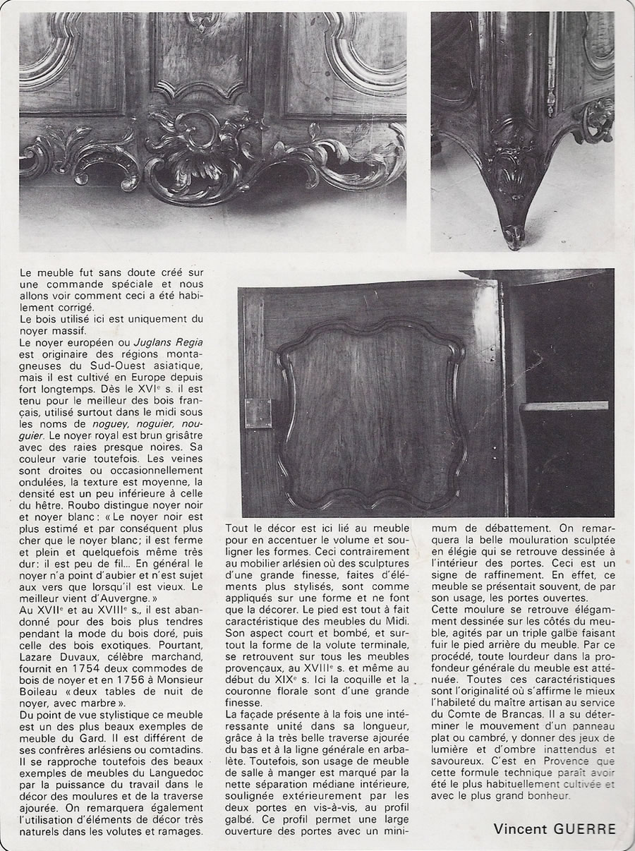 Documentation magazine estampille buffet galbé en noyer, nîmes bas languedoc